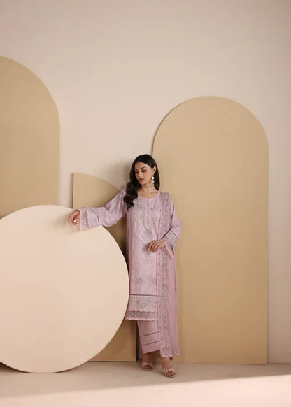 Baby Pink Embroidered Luxury Lawn Suit with Chiffon Dupatta