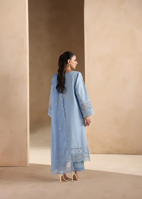 Sky Blue Embroidered Luxury Lawn Suit with Chiffon Dupatta