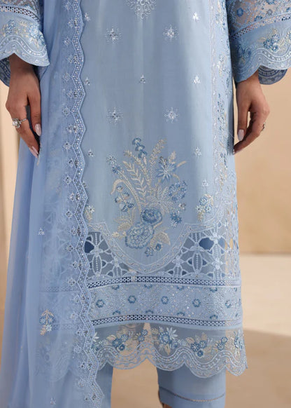 Sky Blue Embroidered Luxury Lawn Suit with Chiffon Dupatta