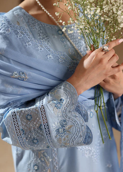 Sky Blue Embroidered Luxury Lawn Suit with Chiffon Dupatta