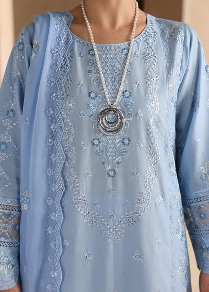 Sky Blue Embroidered Luxury Lawn Suit with Chiffon Dupatta