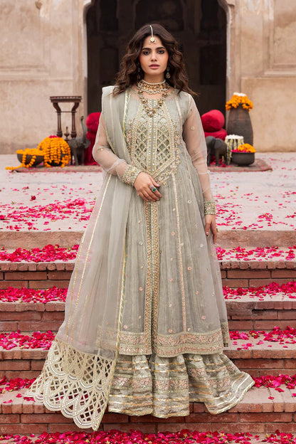 Sage Green Embellished Organza A-Line Shirt with Sharara