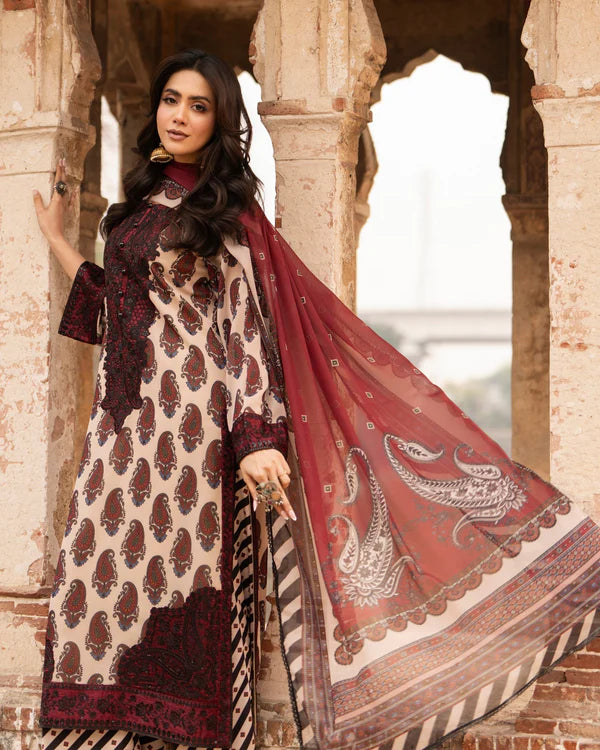 Maroon Printed Georgette Long Suit with Sequins Work