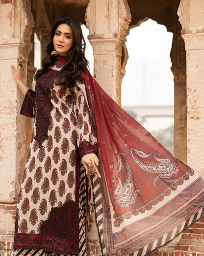 Maroon Printed Georgette Long Suit with Sequins Work