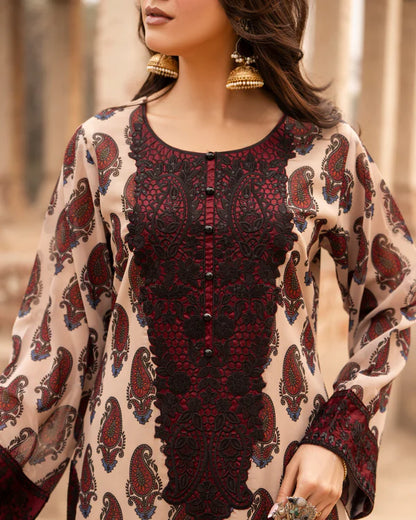 Maroon Printed Georgette Long Suit with Sequins Work