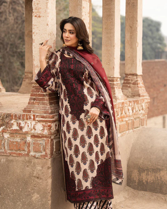 Maroon Printed Georgette Long Suit with Sequins Work