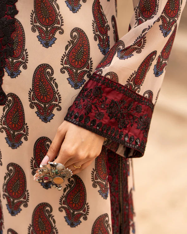 Maroon Printed Georgette Long Suit with Sequins Work