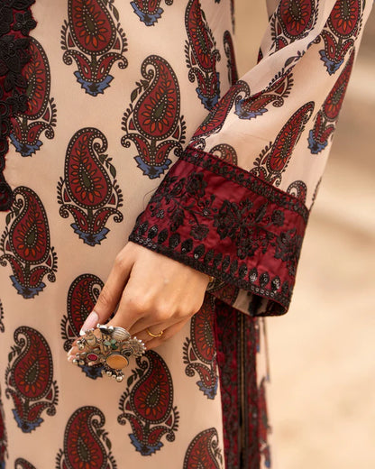 Maroon Printed Georgette Long Suit with Sequins Work