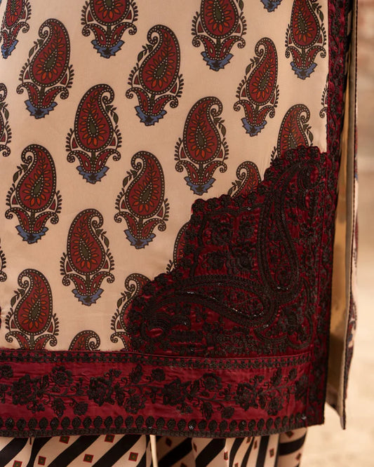 Maroon Printed Georgette Long Suit with Sequins Work