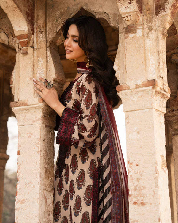 Maroon Printed Georgette Long Suit with Sequins Work