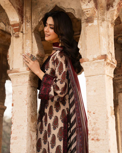 Maroon Printed Georgette Long Suit with Sequins Work