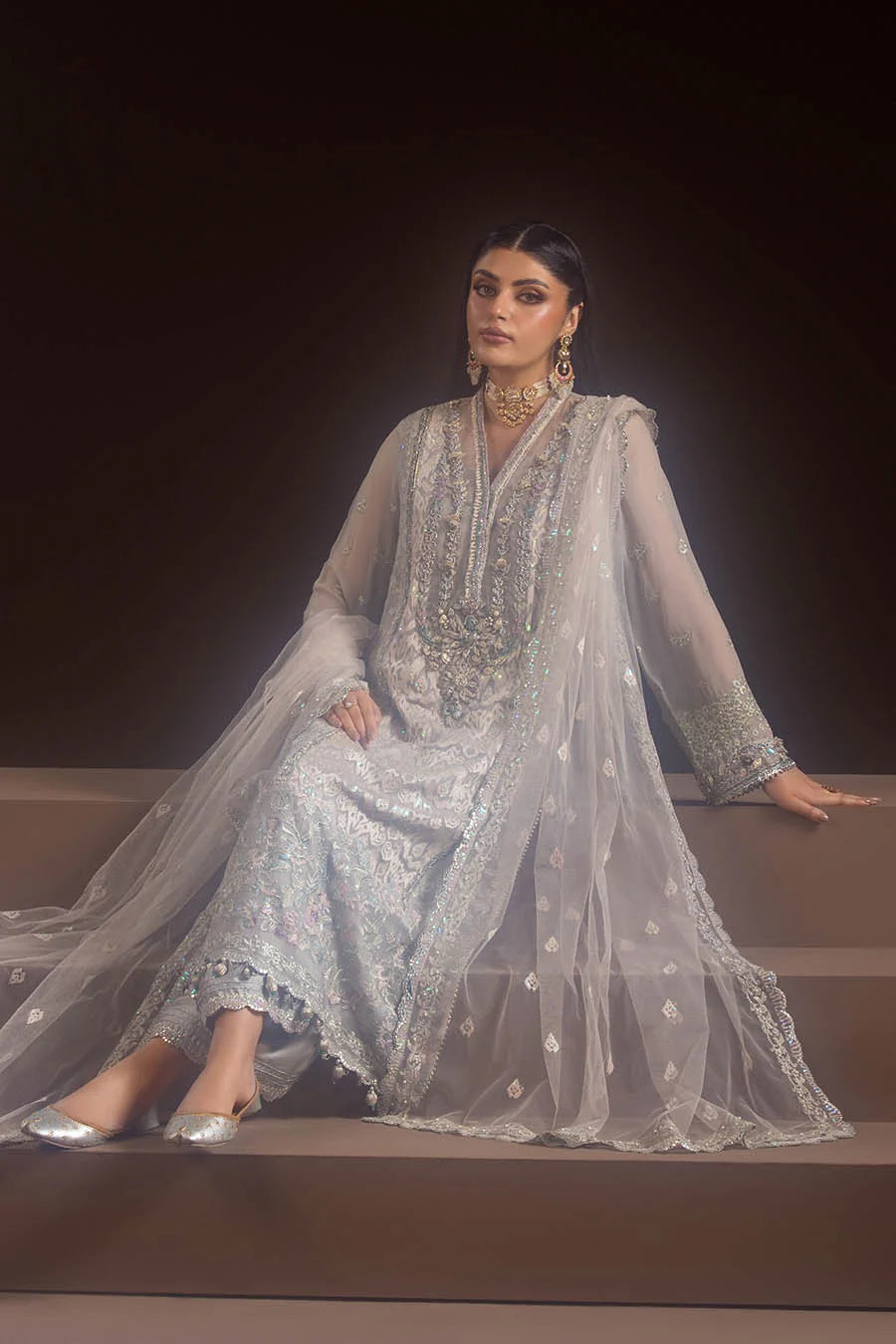 Hand Embroidered Pure Crinkle Chiffon Suit