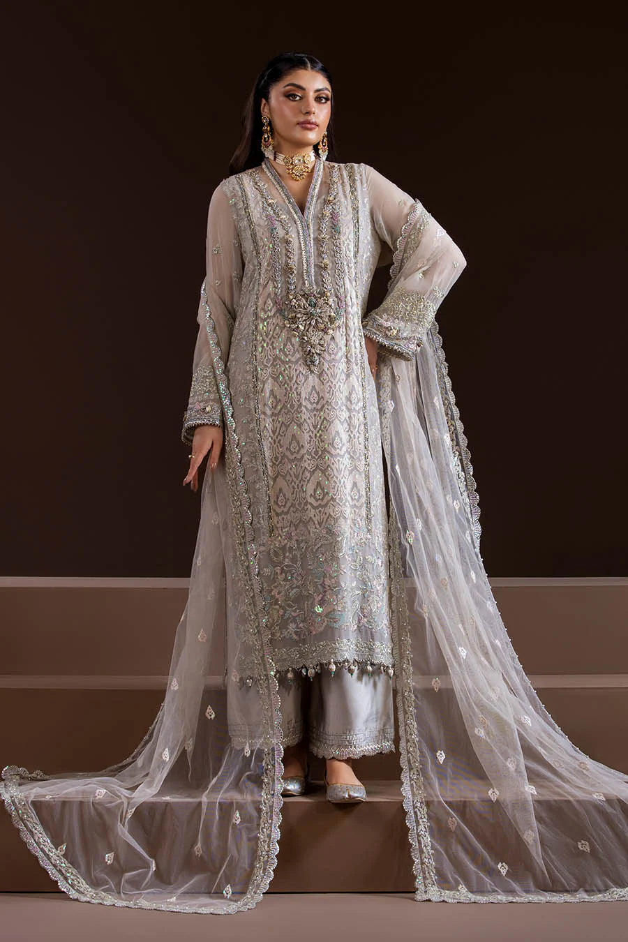 Hand Embroidered Pure Crinkle Chiffon Suit