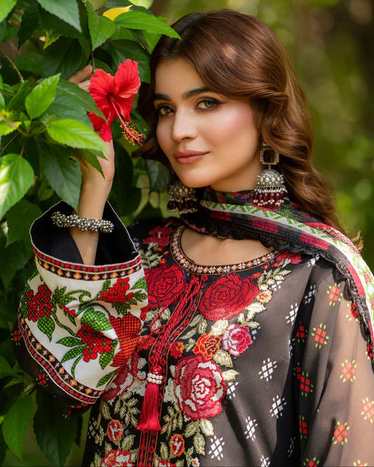 Cross Stitch Embroidered Printed Long Georgette Suit