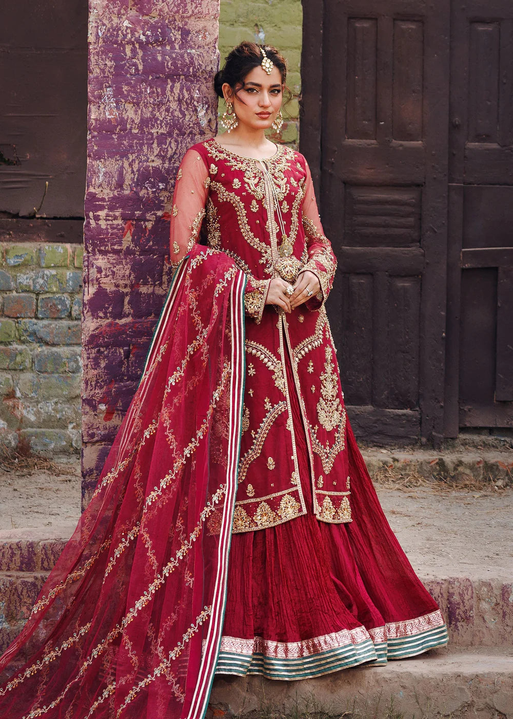Maroon Embellished Crushed Sharara
