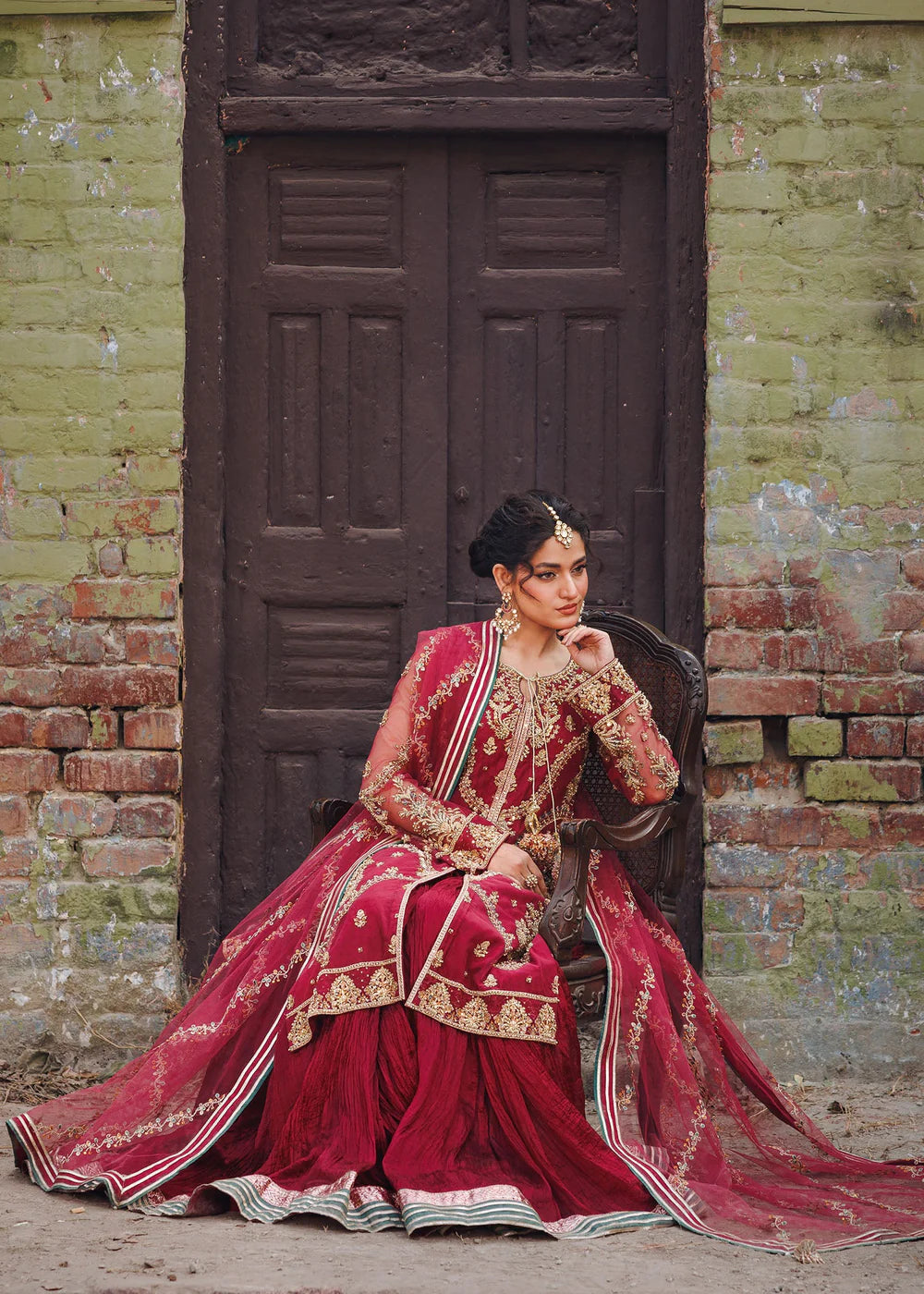Maroon Embellished Crushed Sharara