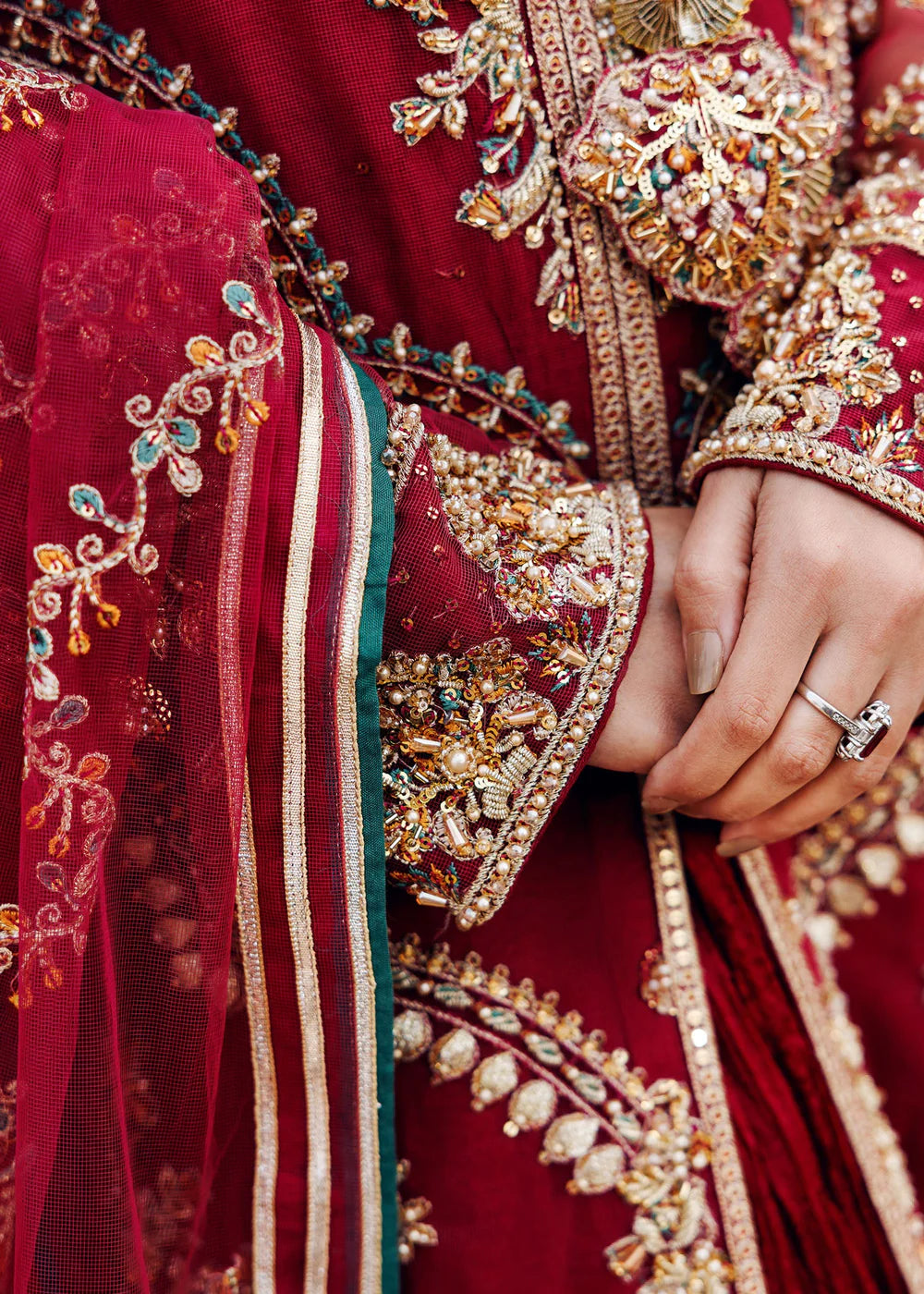 Maroon Embellished Crushed Sharara