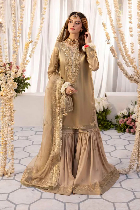 Gold Pure Maysuri Hand Embellished Flared Gharara