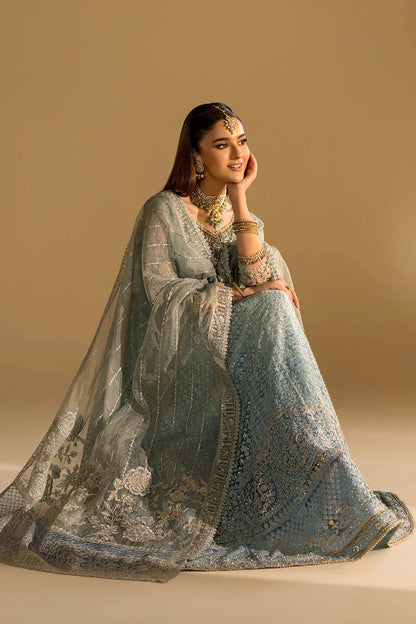 Hand Embroidered Sky Blue Anarkali Peshwas