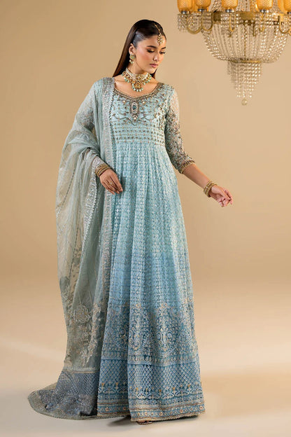 Hand Embroidered Sky Blue Anarkali Peshwas