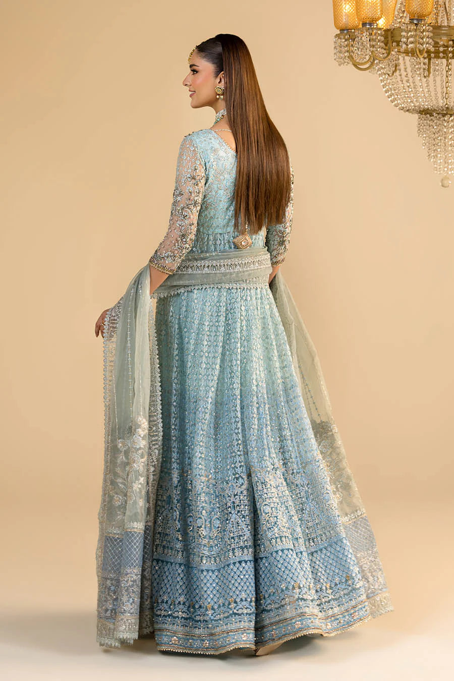 Hand Embroidered Sky Blue Anarkali Peshwas