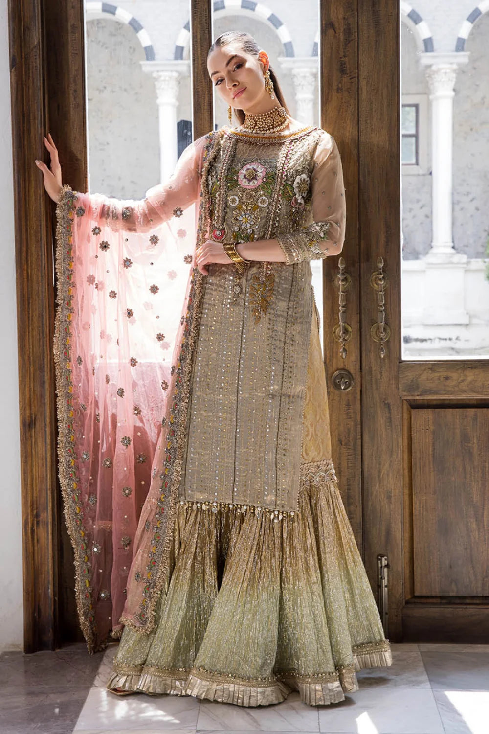 Hand Embroidered Pure Maysuri Sharara