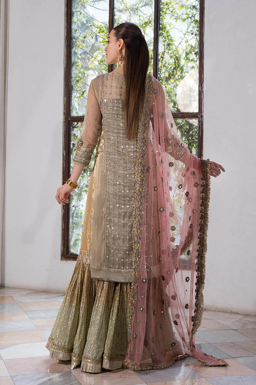 Hand Embroidered Pure Maysuri Sharara