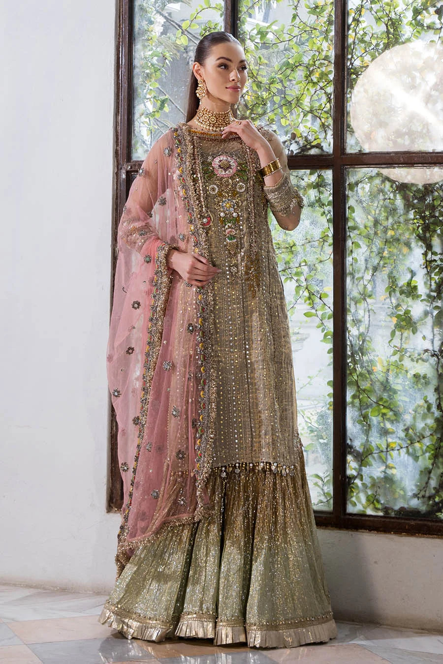 Hand Embroidered Pure Maysuri Sharara