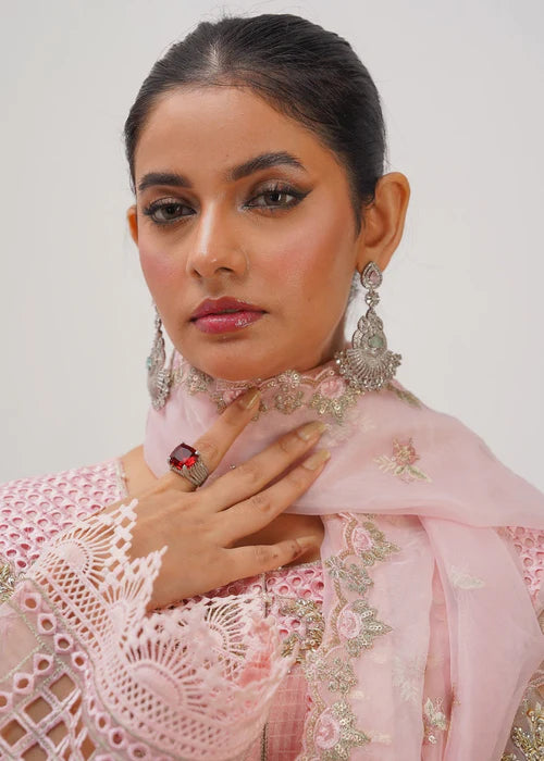 Pastel Pink Embellished Suit with Cutwork Details