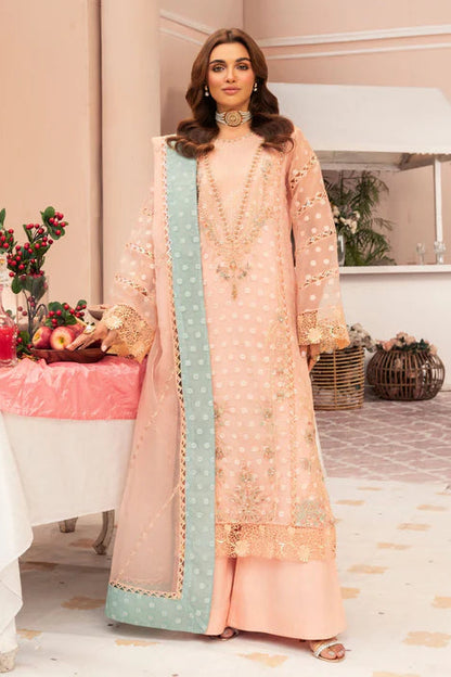 Peach Pink Organza Embellished Suit