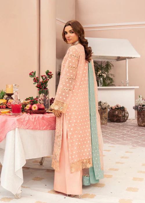 Peach Pink Organza Embellished Suit