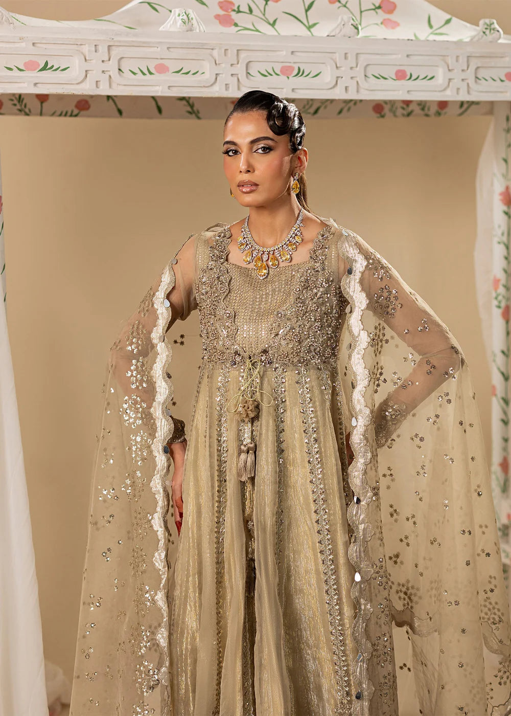 Gold Hand Embellished Organza Maxi