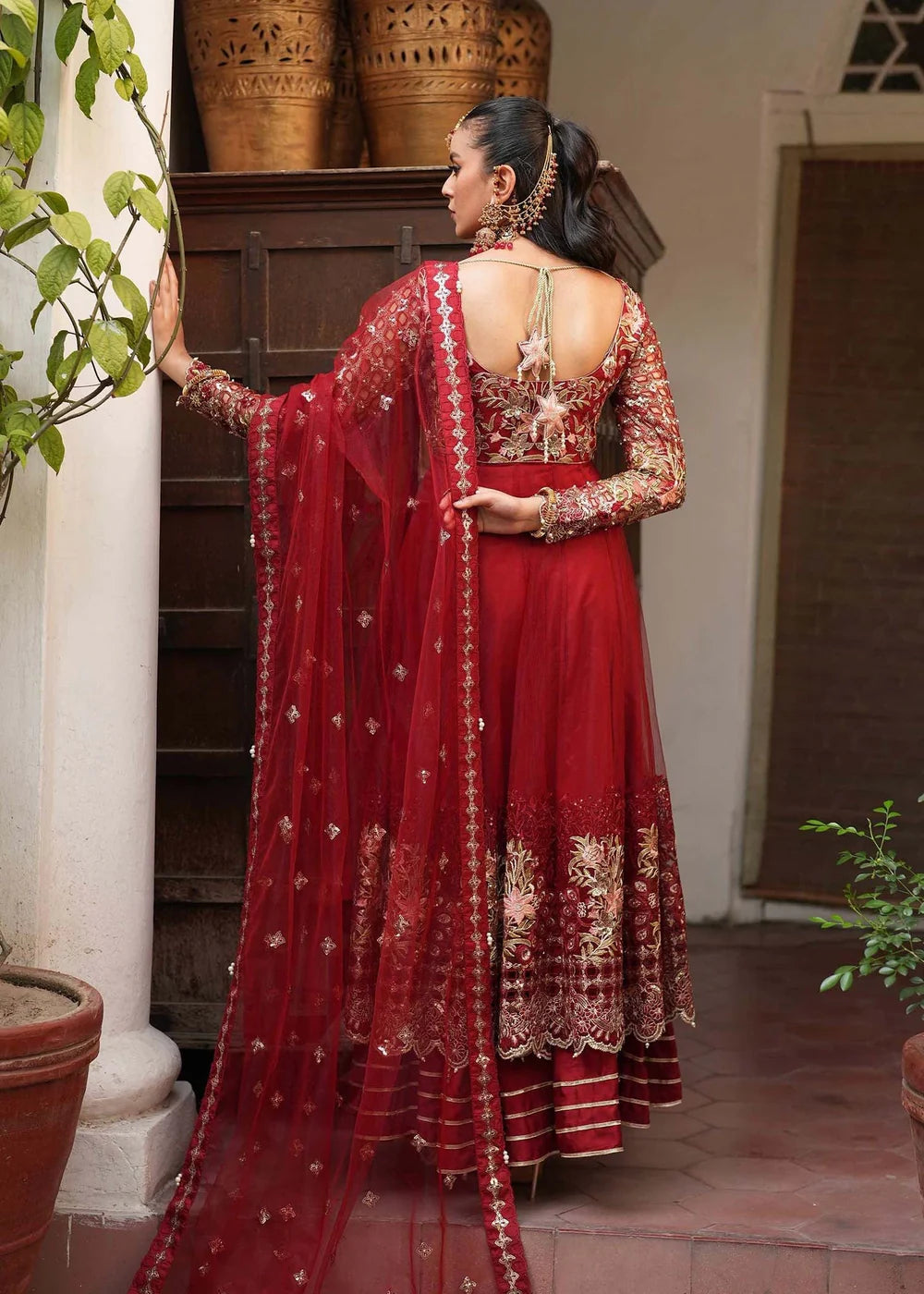 Red Embellished Anarkali Maxi