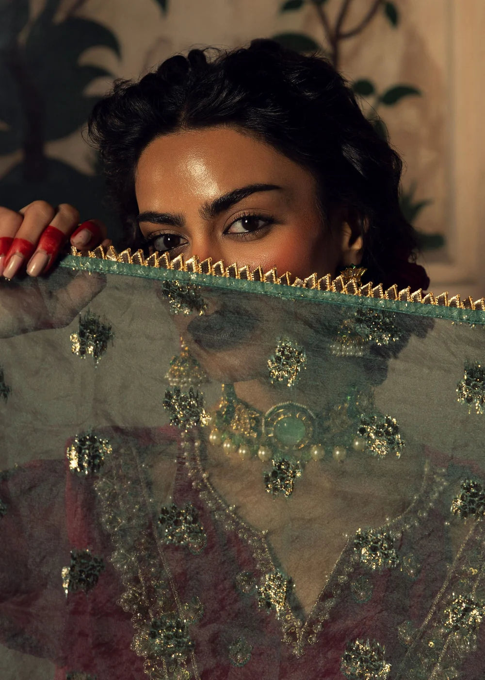 Burgundy Embellished Organza Gharara