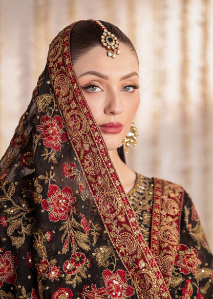 Heavy Floral Embroidered Black Chiffon Suit