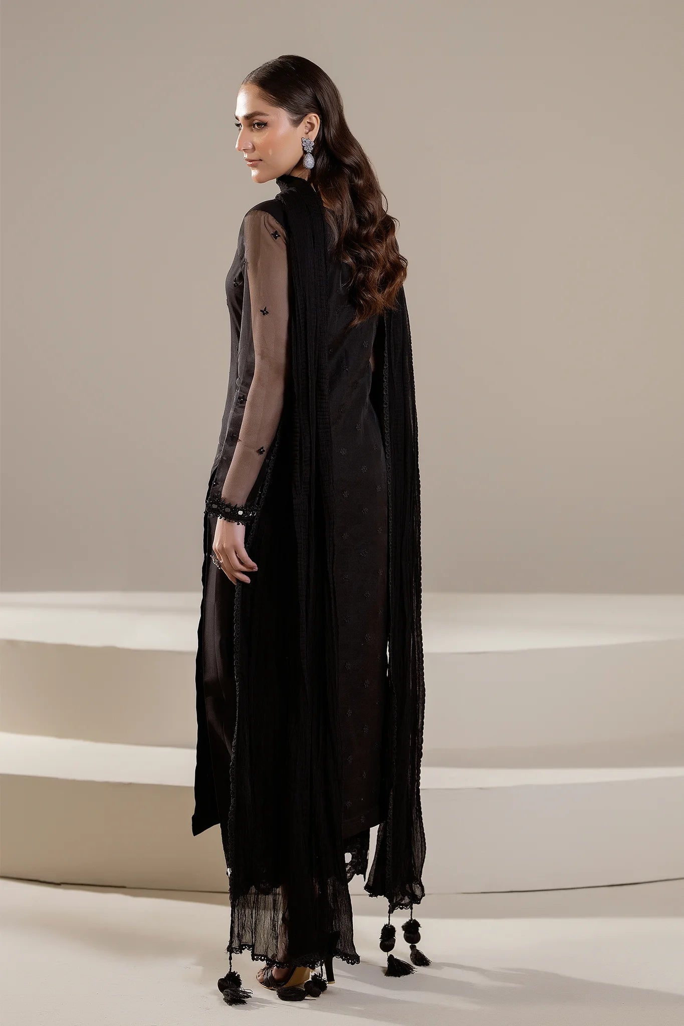 Hand Embroidered Black Pure Cotton Suit with Embellishments