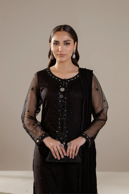 Hand Embroidered Black Pure Cotton Suit with Embellishments