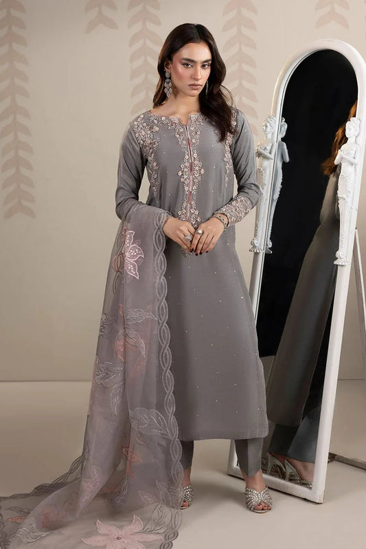 Raw Silk Embellished Grey Suit