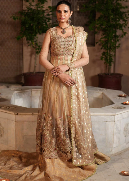 Beige Embellished Maxi with Jamawar Trail Lehenga