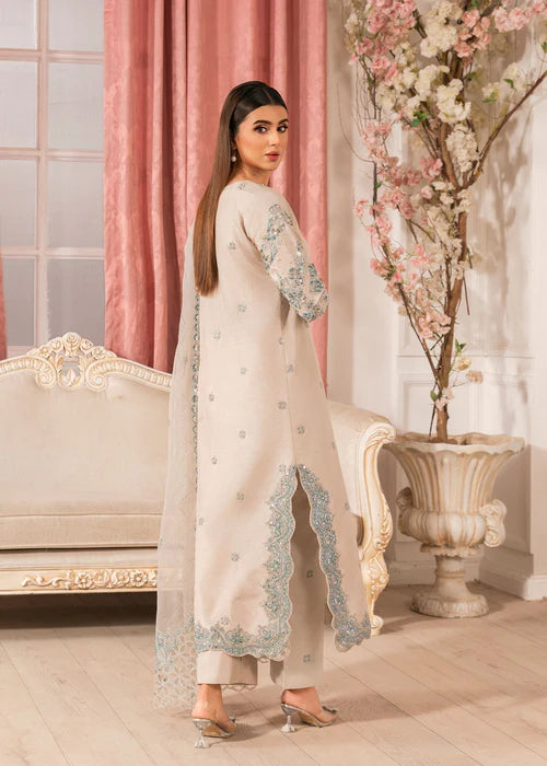 Beige Raw Silk Embellished Suit