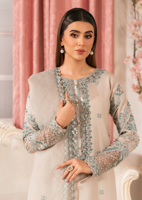 Beige Raw Silk Embellished Suit