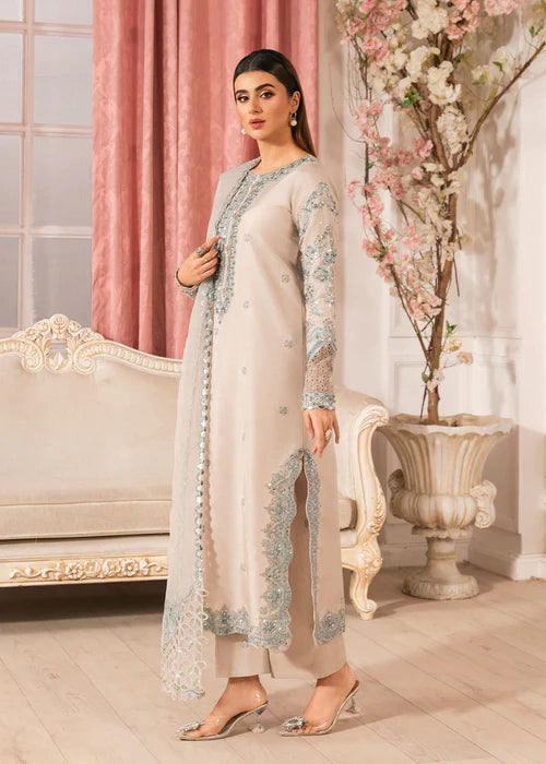 Beige Raw Silk Embellished Suit