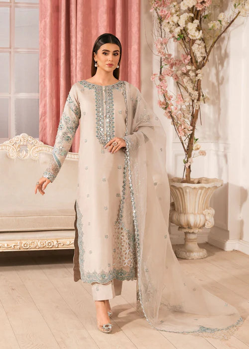 Beige Raw Silk Embellished Suit