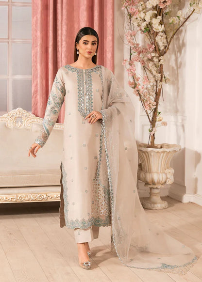 Beige Raw Silk Embellished Suit