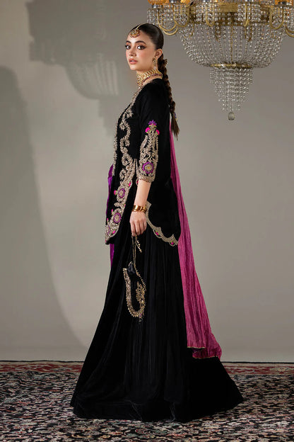 Hand Embroidered Black Velvet Sharara with 3D Work