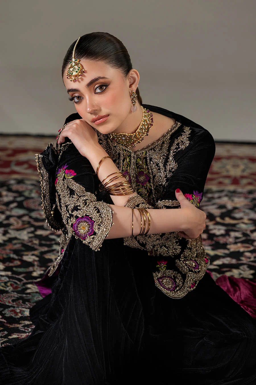 Hand Embroidered Black Velvet Sharara with 3D Work