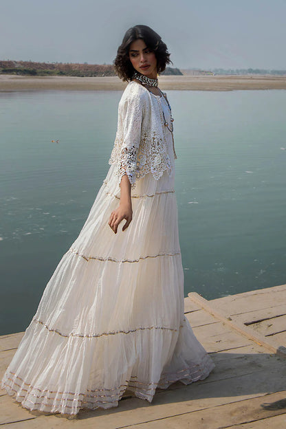 White Crocheted Maxi with 3D & Gota Work