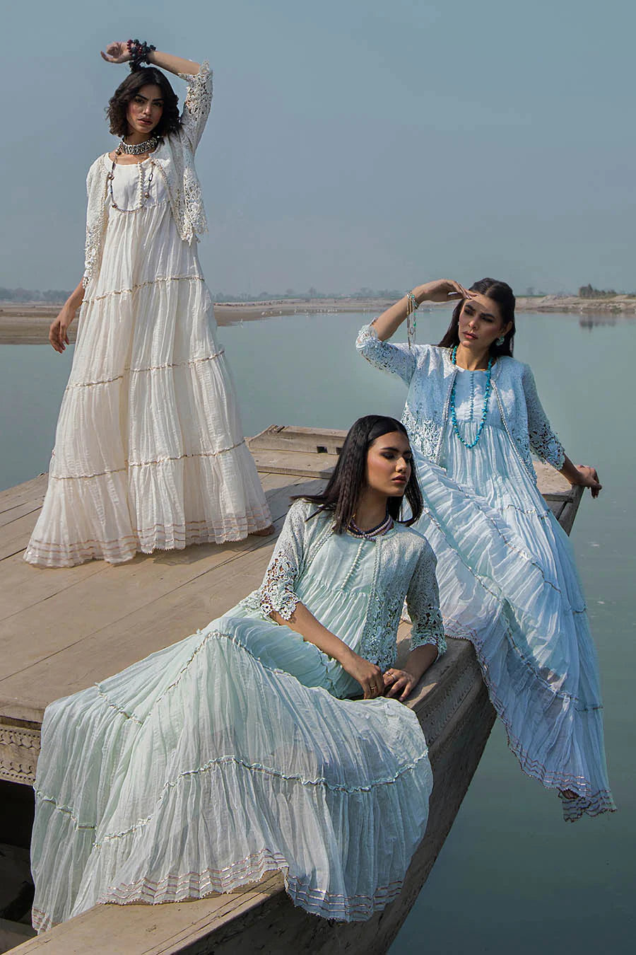 White Crocheted Maxi with 3D & Gota Work