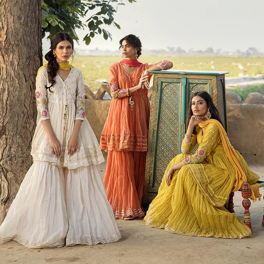 Yellow Paper Cotton Peplum Top with Gharara