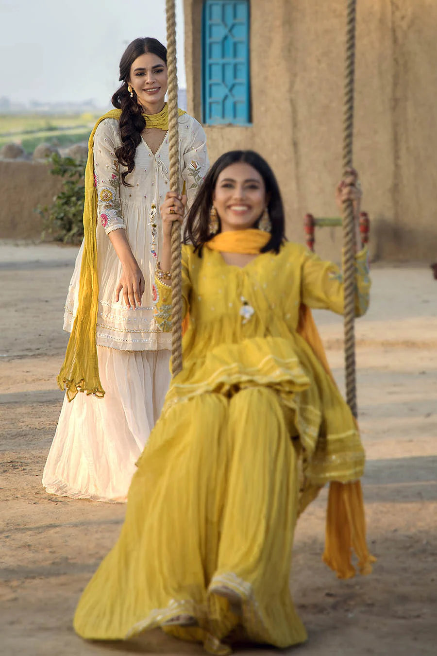 Yellow Paper Cotton Peplum Top with Gharara